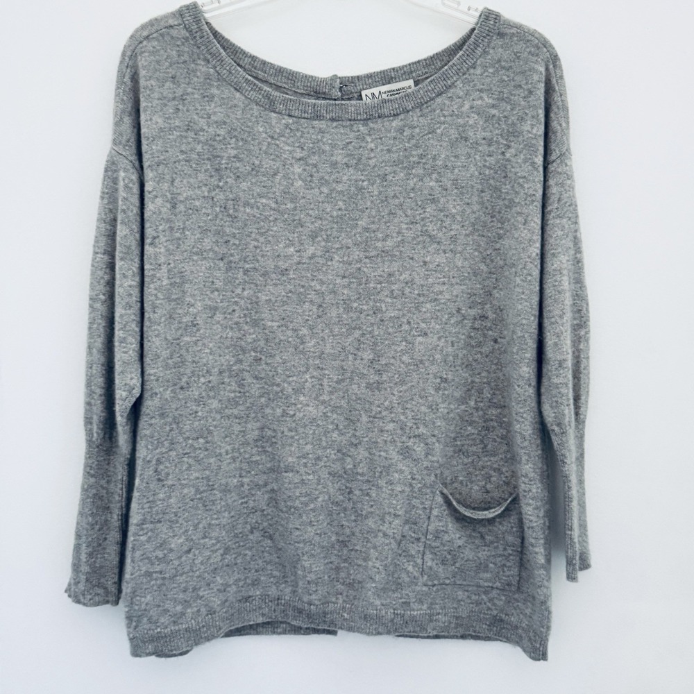 Neiman Marcus Womens S Gray 100% Cashmere Button Back Boat Neck Sweater Preppy